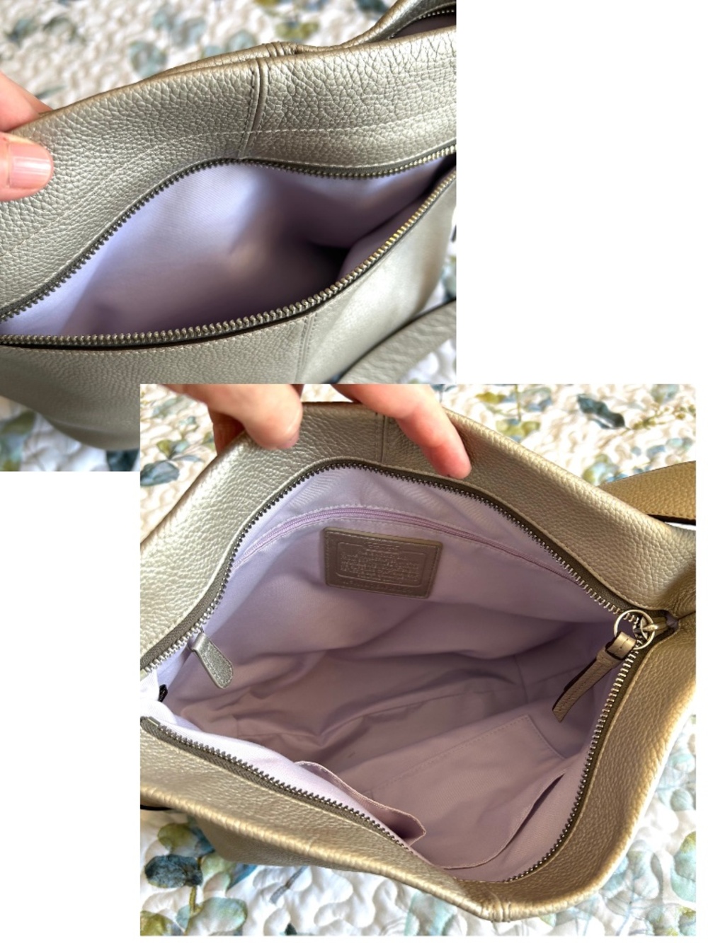 LikeNew Coach Soho Brooke Pebbled Leather Duffle/Hobo Bag #F15064 Metallic Taupe - Picture 11 of 14